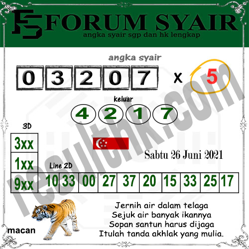 Forum Syair SGP Sabtu 26 Juni 2021